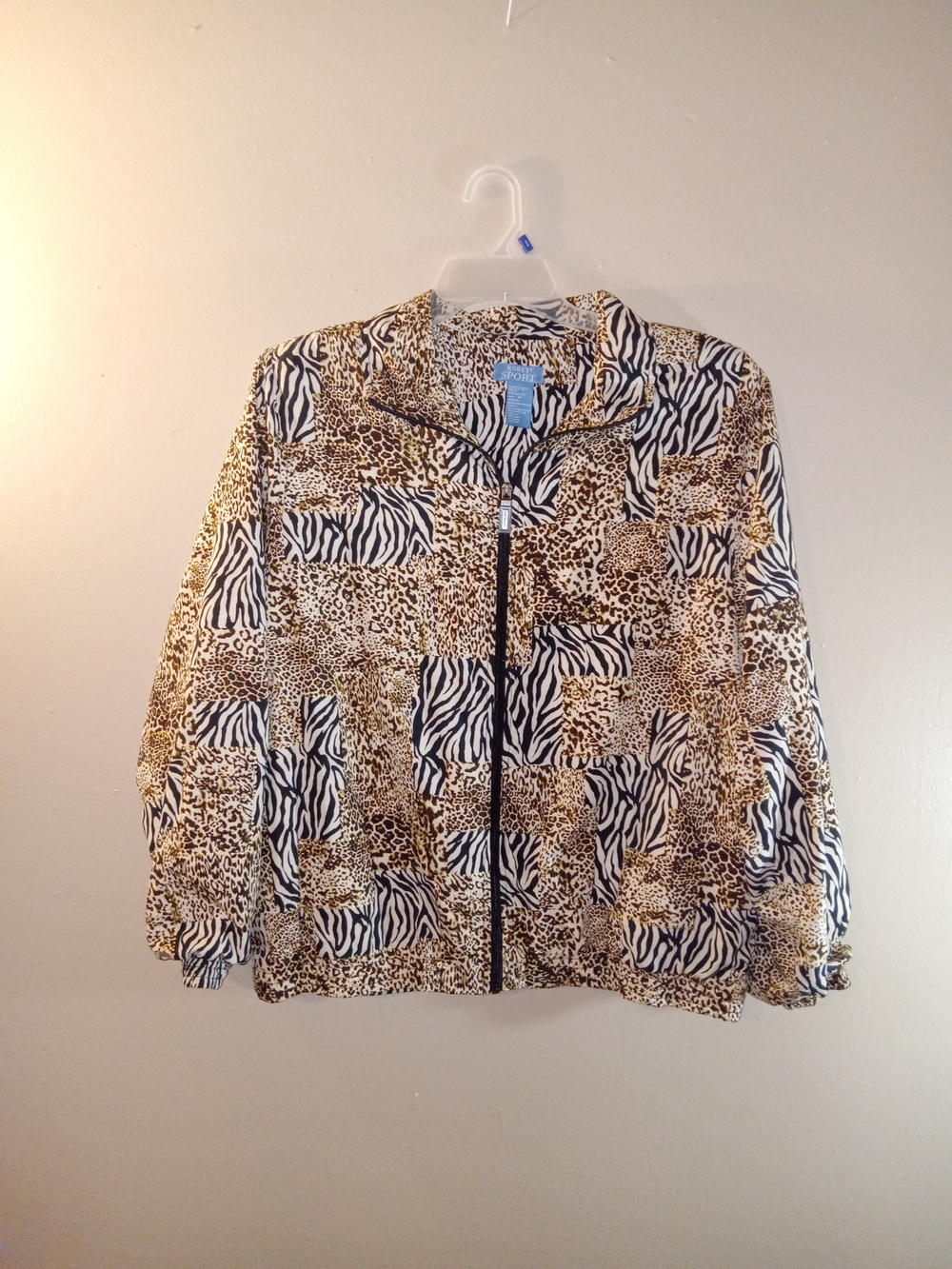 Animal-Print Zip Bomber Style Jacket - Black/Brown/White